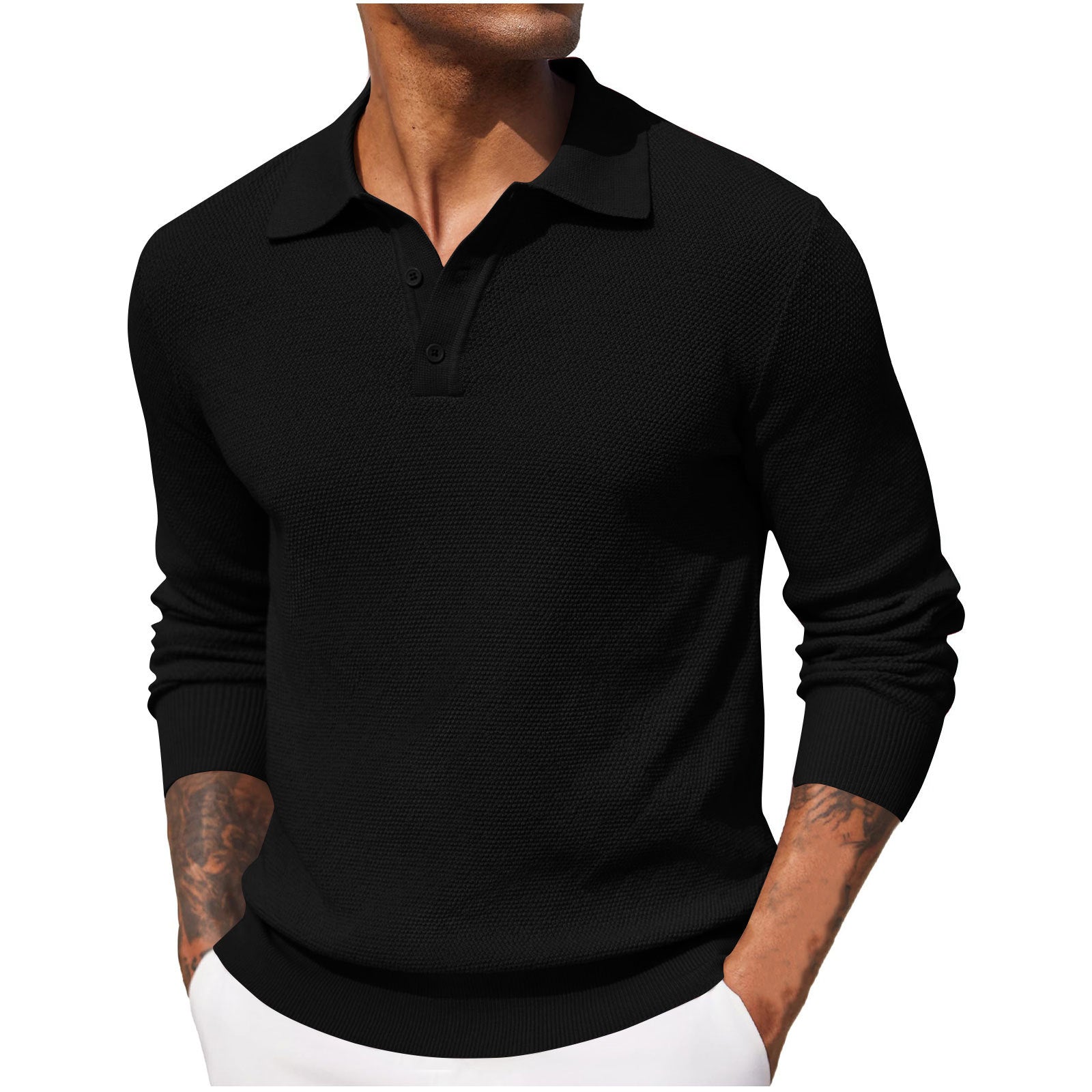 Polo Shirt Mænd med Lange Ærmer – Slank og Afslappet Stil 1