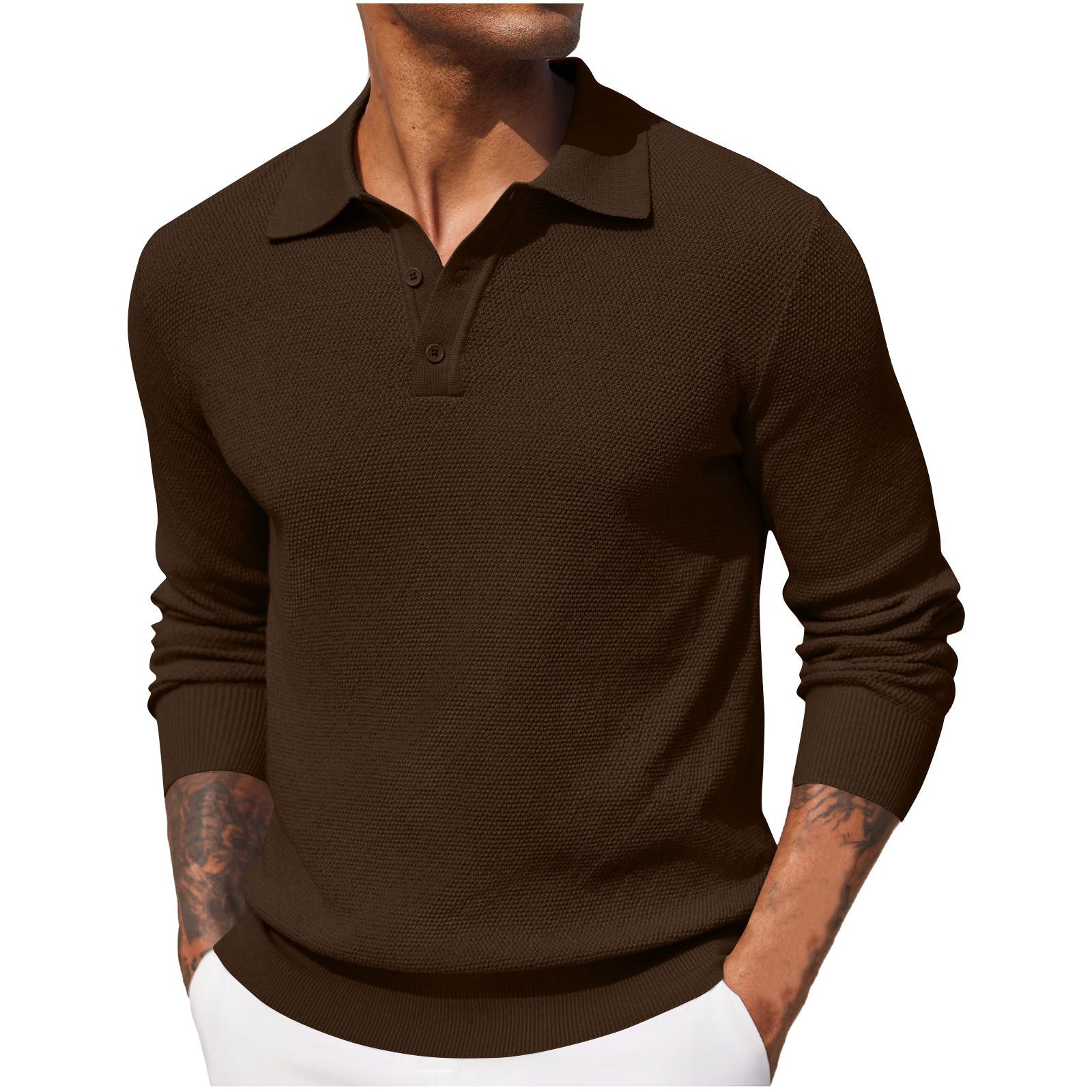 Polo Shirt Mænd med Lange Ærmer – Slank og Afslappet Stil 5