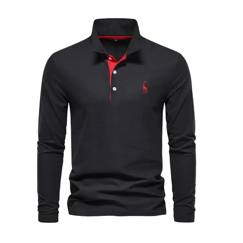 Polo Shirt Til Mænd Langærmet Med Åben Krave &amp; Grafiske Detaljer 0