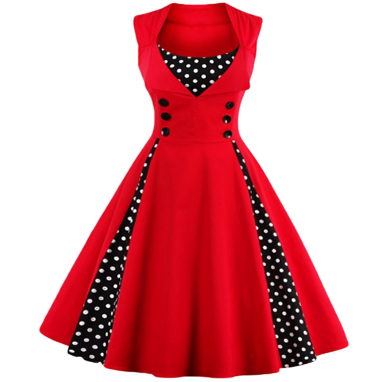 Kvinders Vintage Kjole Retro Charme Polkadot 100% Polyester 1