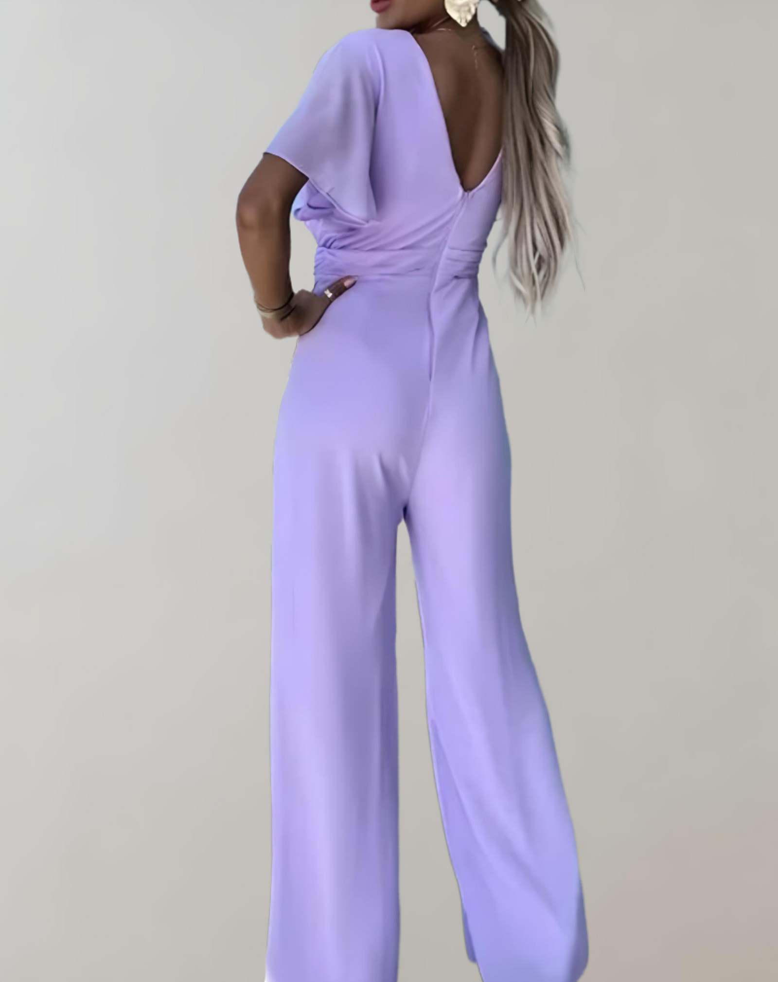 Dame Jumpsuit V-Hals Løs Pasform Polyester-3