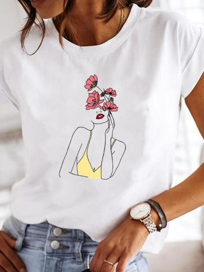 Kvinders T-shirt Slim Fit Print 100% Bomuld-6