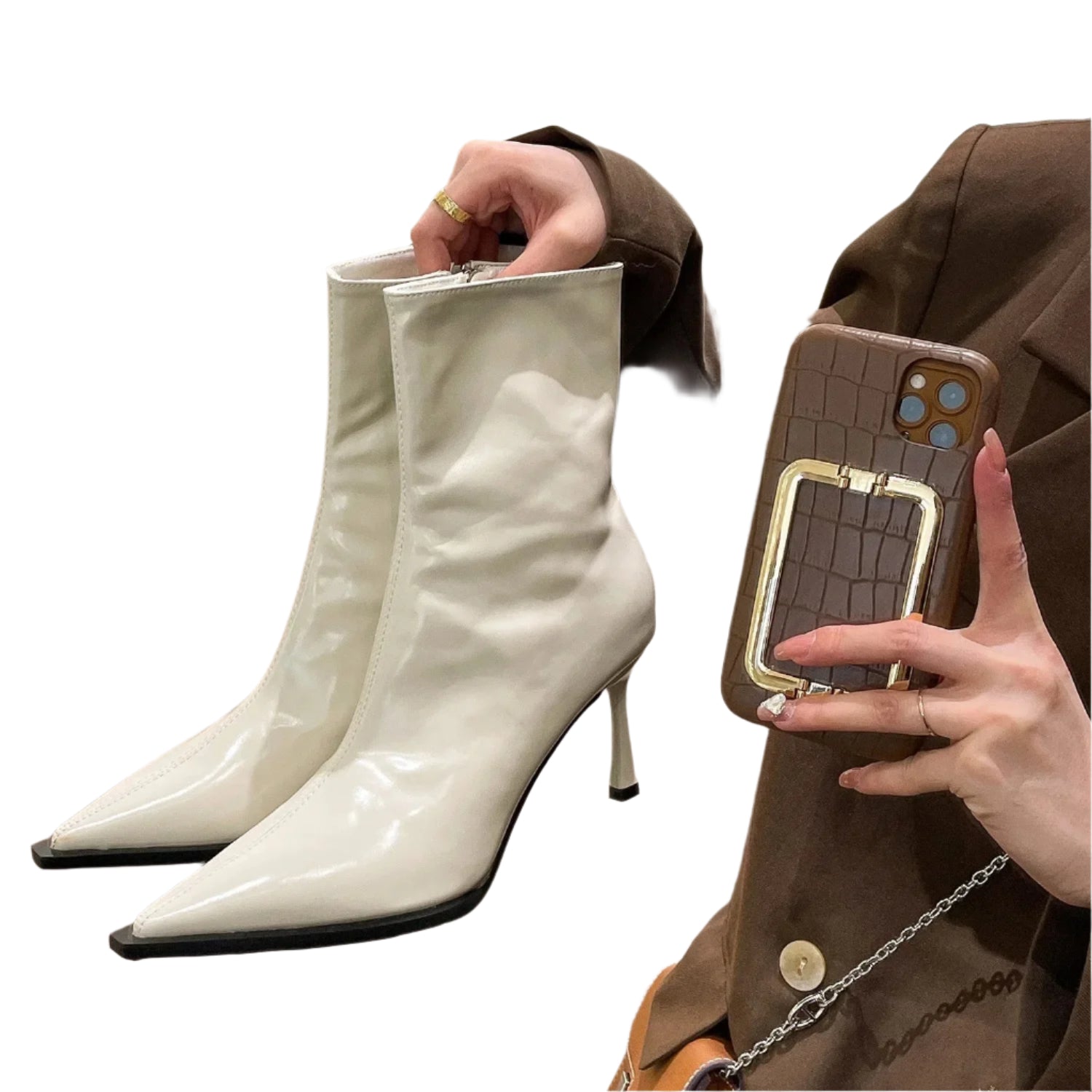 Kvinders Feststøvler Spids Næse Syntetisk Læder