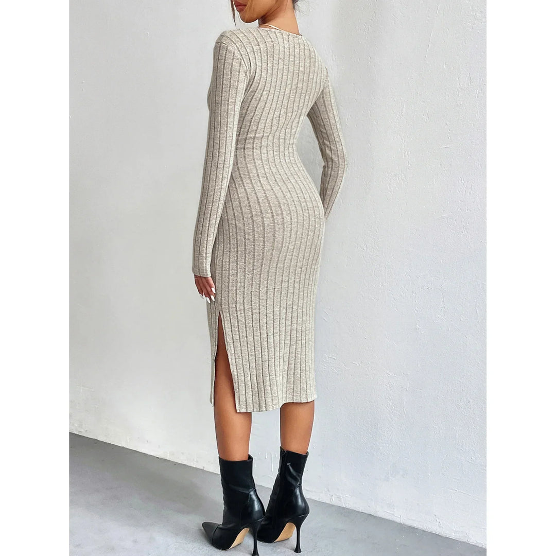 Dame Midi Kjole Ribbet Elegant Design 95% Bomuld 5% Elastan 3