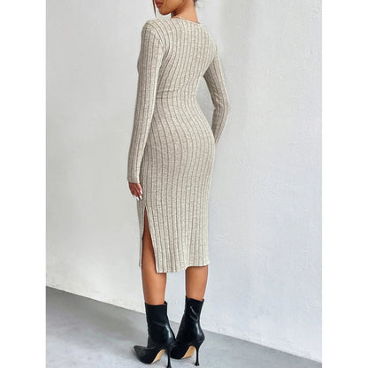 Dame Midi Kjole Ribbet Elegant Design 95% Bomuld 5% Elastan 3