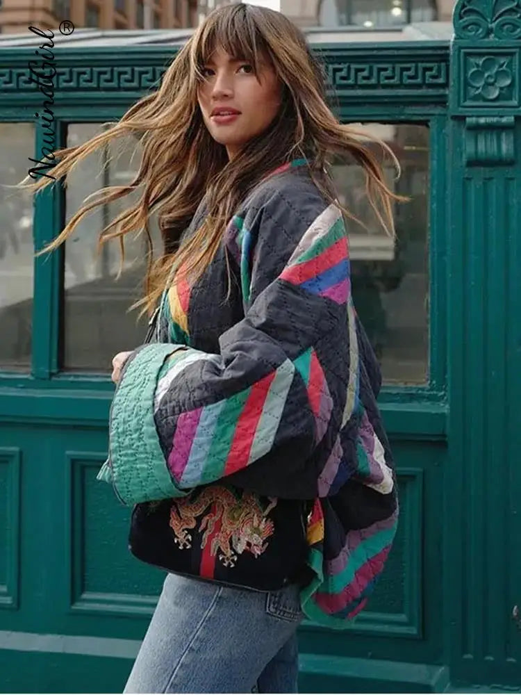 Kvinders Jakke Polstret Stribet