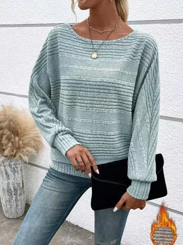 Kvinders Stribet Sweater Løs Pasform Blød Bomuldsblanding