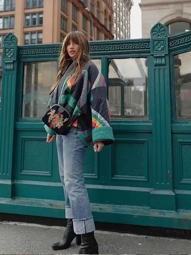 Kvinders Jakke Polstret Stribet