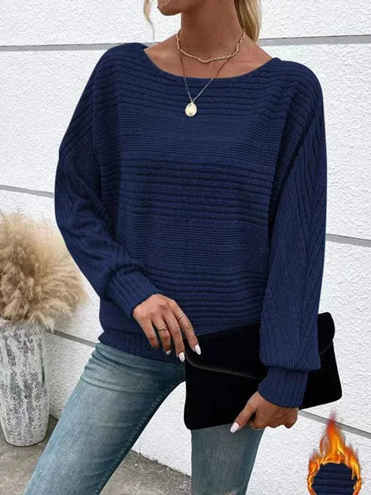 Kvinders Stribet Sweater Løs Pasform Blød Bomuldsblanding