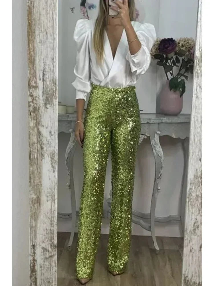Kvinders Festbukser Mousserende Paljetter Elastan