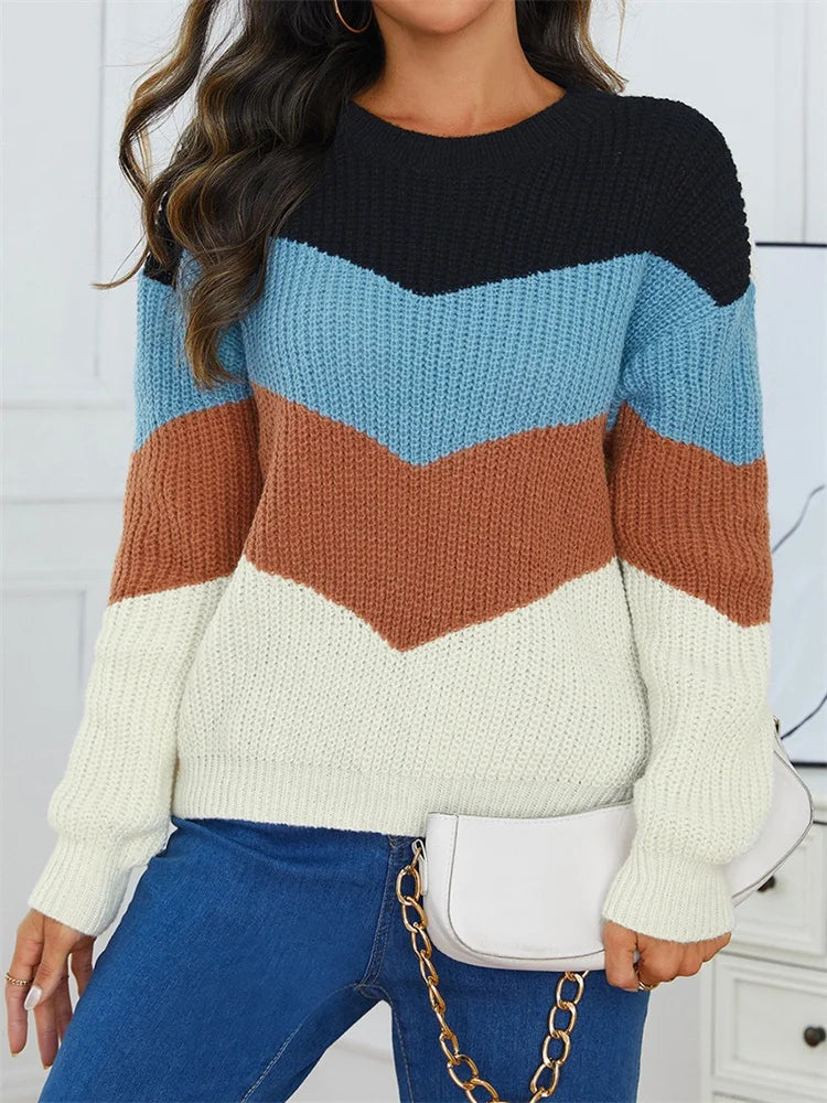 Kvinders Sweater Stribet Rund Hals Bomuldsblanding 4