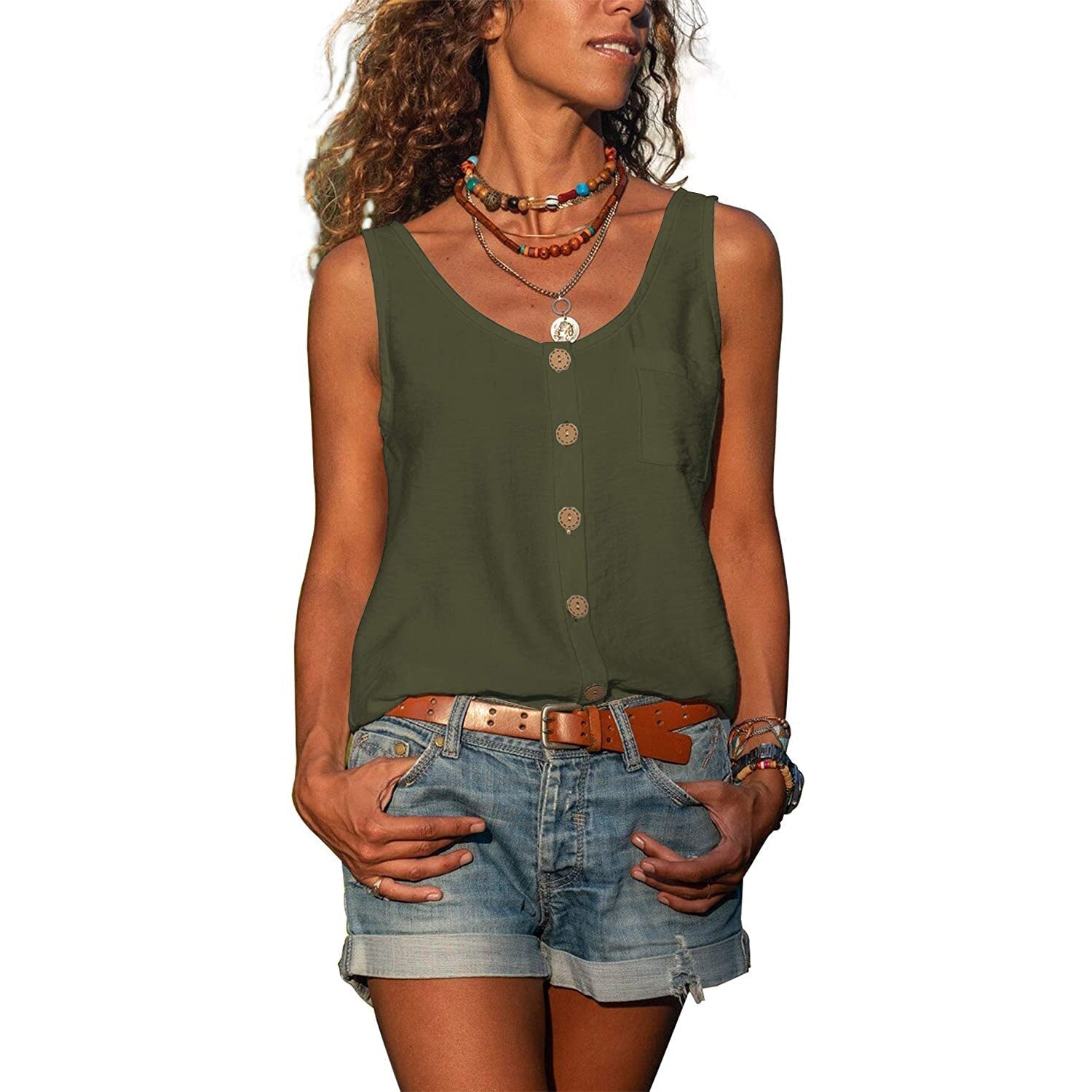 Kvinders Tanktop Ibiza-Stil Åndbar Bomuld-5