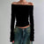 Ensfarvede langærmede off shoulder-toppe
