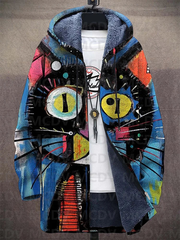 Kvinders Jakke Løs Pasform Kattemønster Blød Åndbar Stoffblanding-2