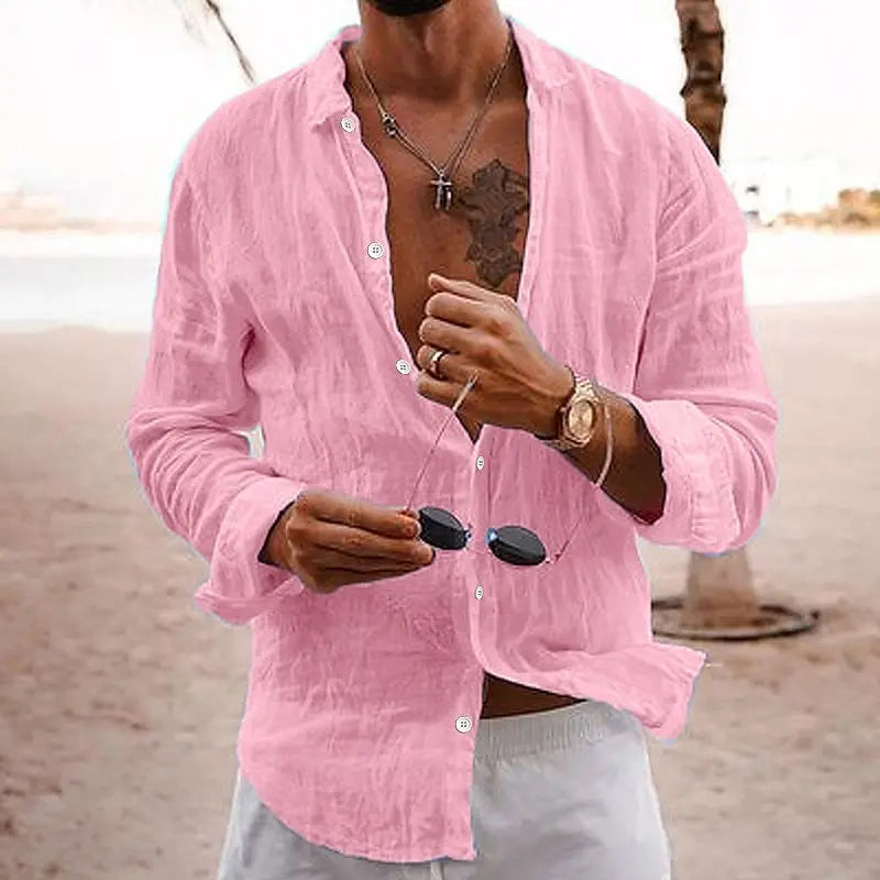 Herre Skjorte Kortærmet Linned-Cotton Casual 3