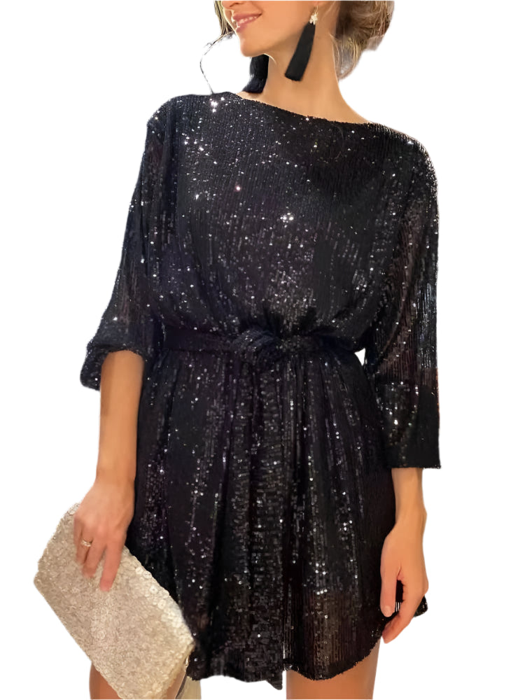 Kvinders Festkjole med Glitrende Paljetter Elegant Design