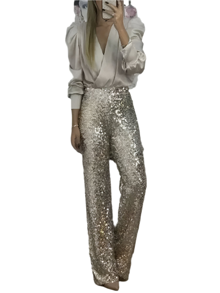 Kvinders Festbukser Mousserende Paljetter Elastan