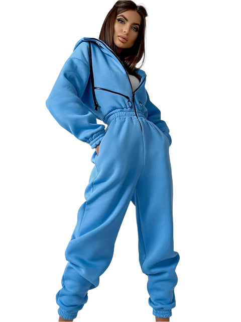 Dames Jumpsuit Casual Stil med Hætte Lynlås Blød Blandingsmateriale-1