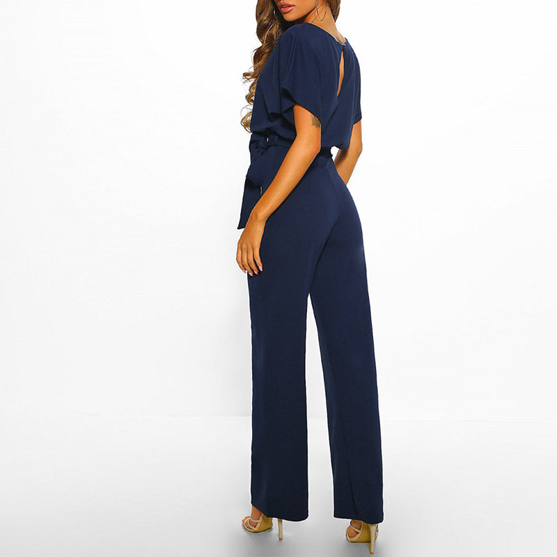 Dame Jumpsuit Elegant Flatterende Polyester med Lace-Up Talje-6