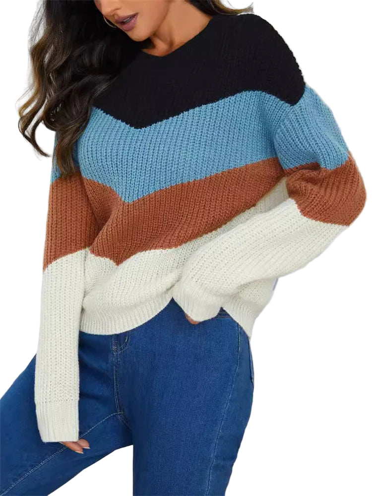 Kvinders Sweater Stribet Rund Hals Bomuldsblanding 1