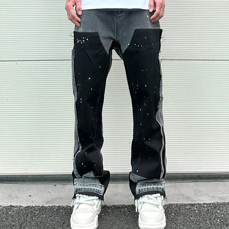 Herre Blussede Jeans Streetwear Denim med Patchwork Design 2