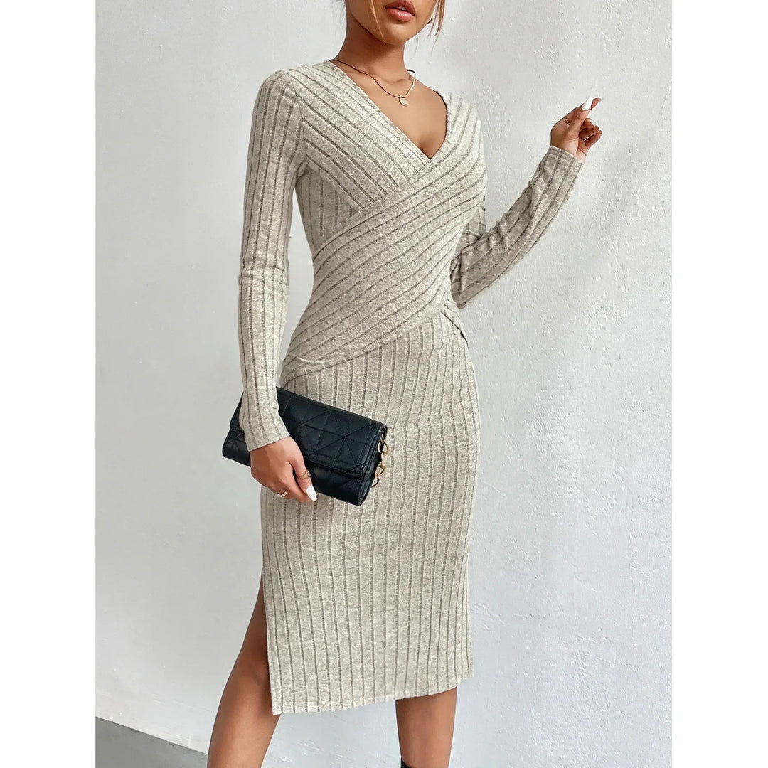 Dame Midi Kjole Ribbet Elegant Design 95% Bomuld 5% Elastan 4