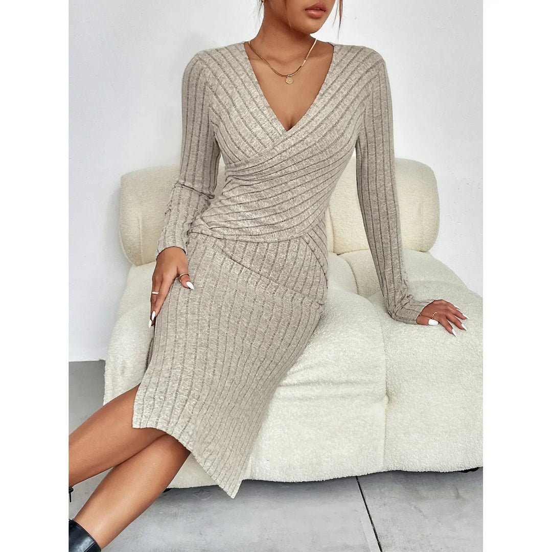 Dame Midi Kjole Ribbet Elegant Design 95% Bomuld 5% Elastan 5