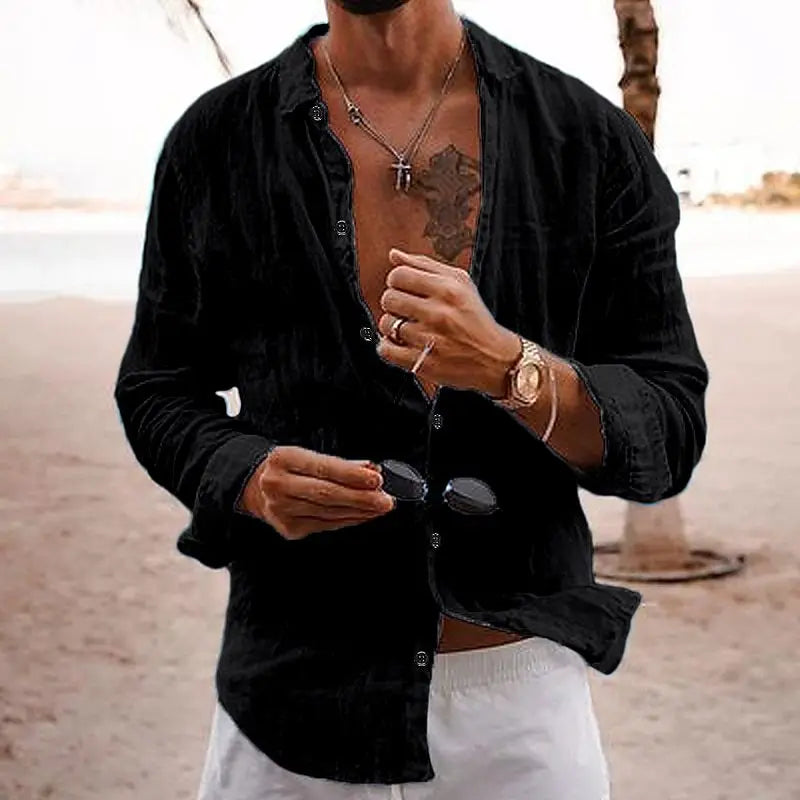 Herre Skjorte Kortærmet Linned-Cotton Casual 5