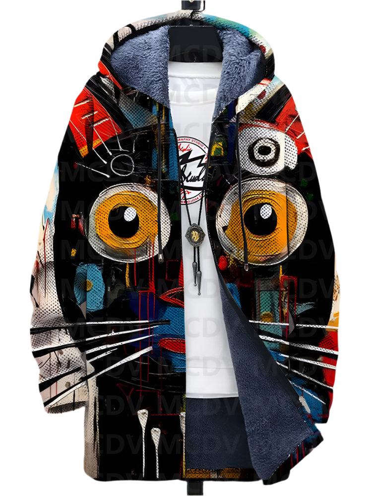 Kvinders Jakke Løs Pasform Kattemønster Blød Åndbar Stoffblanding-1