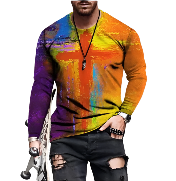 Variant image for Herre Trøje Regnbue Striber 100% Bomuld Komfortabel Design-1