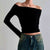 Ensfarvede langærmede off shoulder-toppe