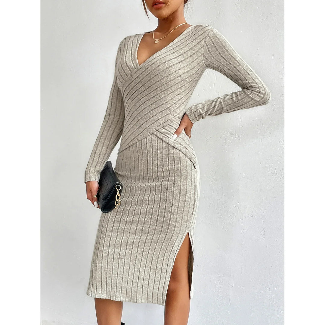 Dame Midi Kjole Ribbet Elegant Design 95% Bomuld 5% Elastan 2
