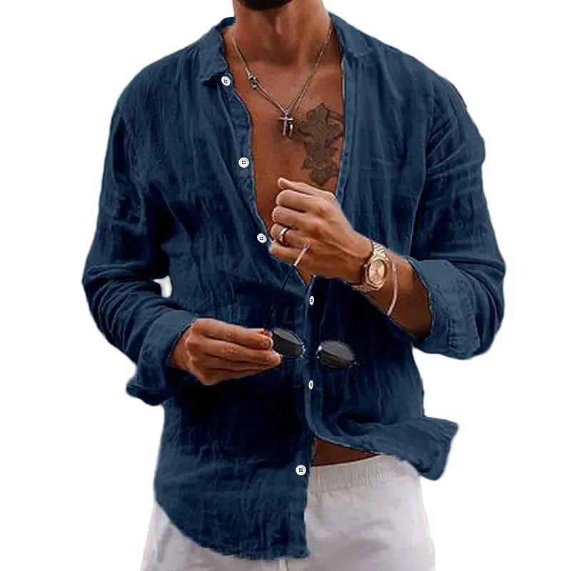 Herre Skjorte Kortærmet Linned-Cotton Casual 1