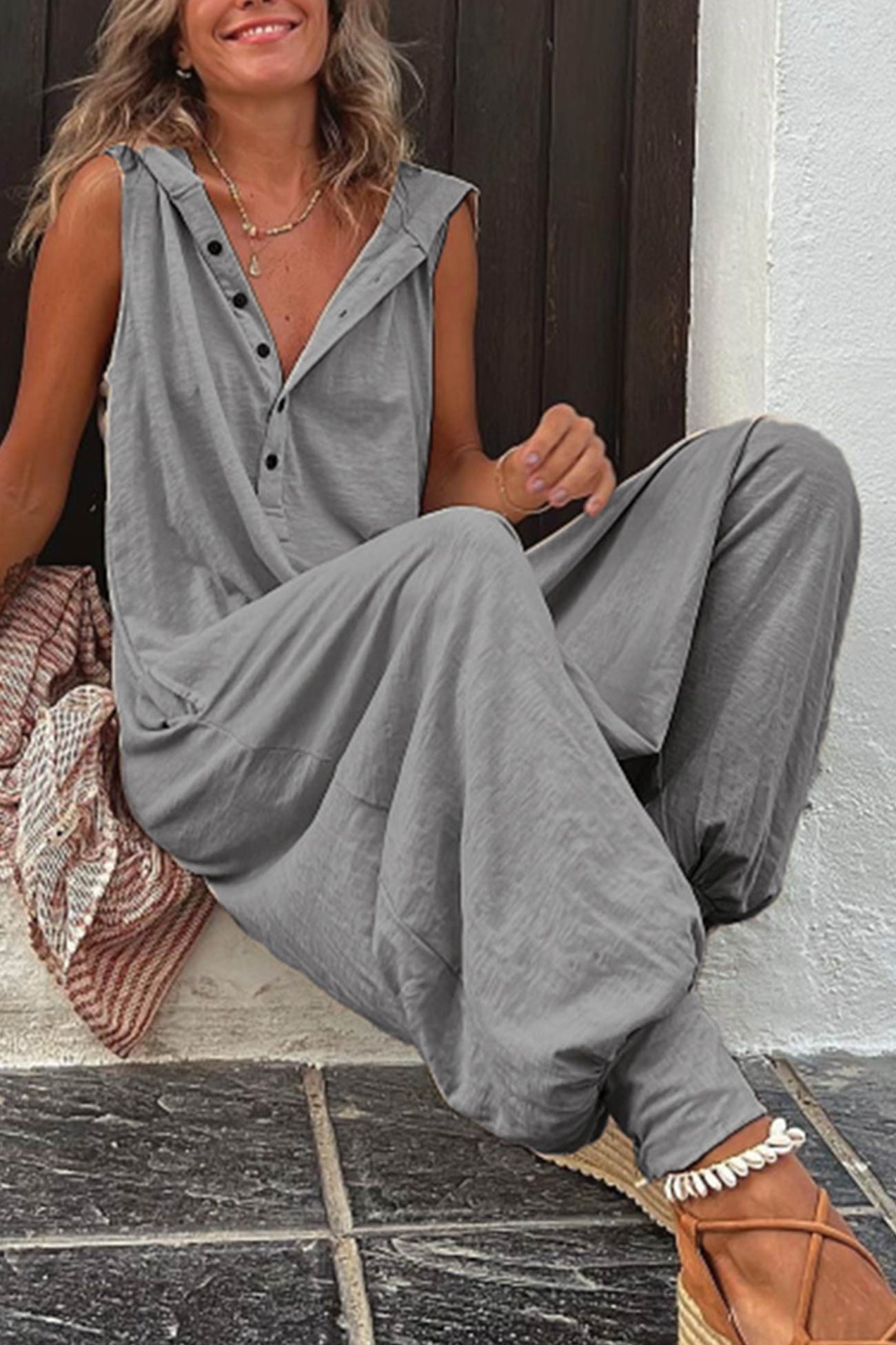 Kvinders Jumpsuit Casual Hætte 100% Bomuld-6