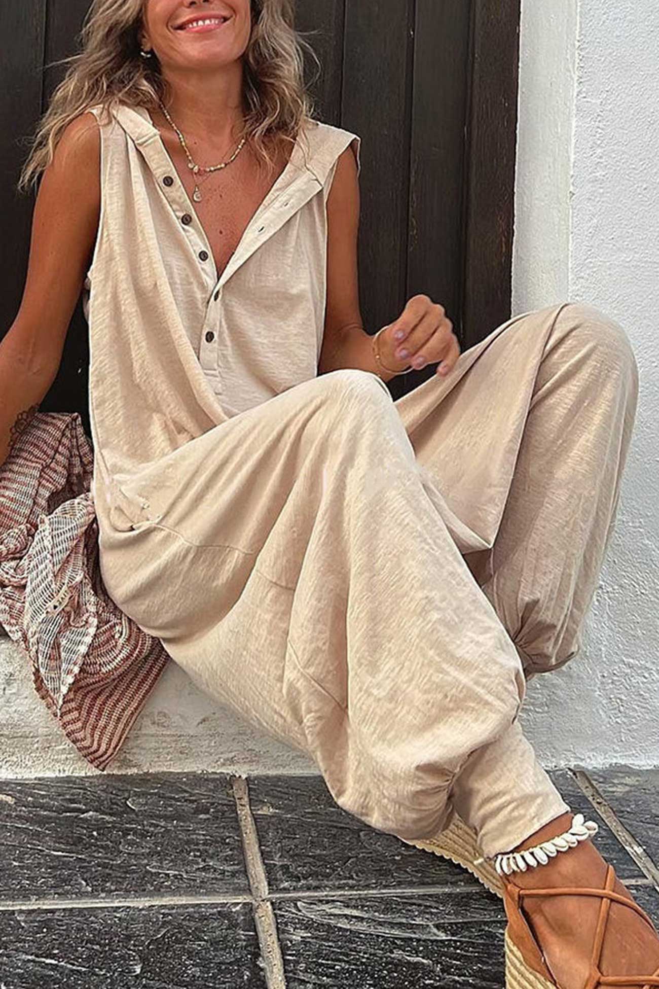 Kvinders Jumpsuit Casual Hætte 100% Bomuld-2