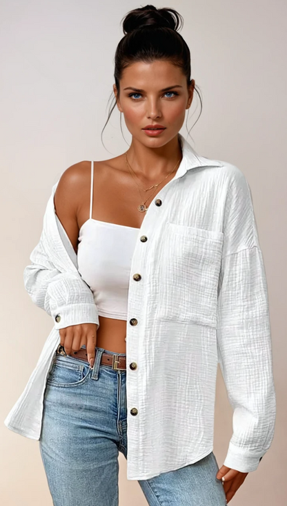 Skjortebluse Dame Afslappet 100% Bomuld 1