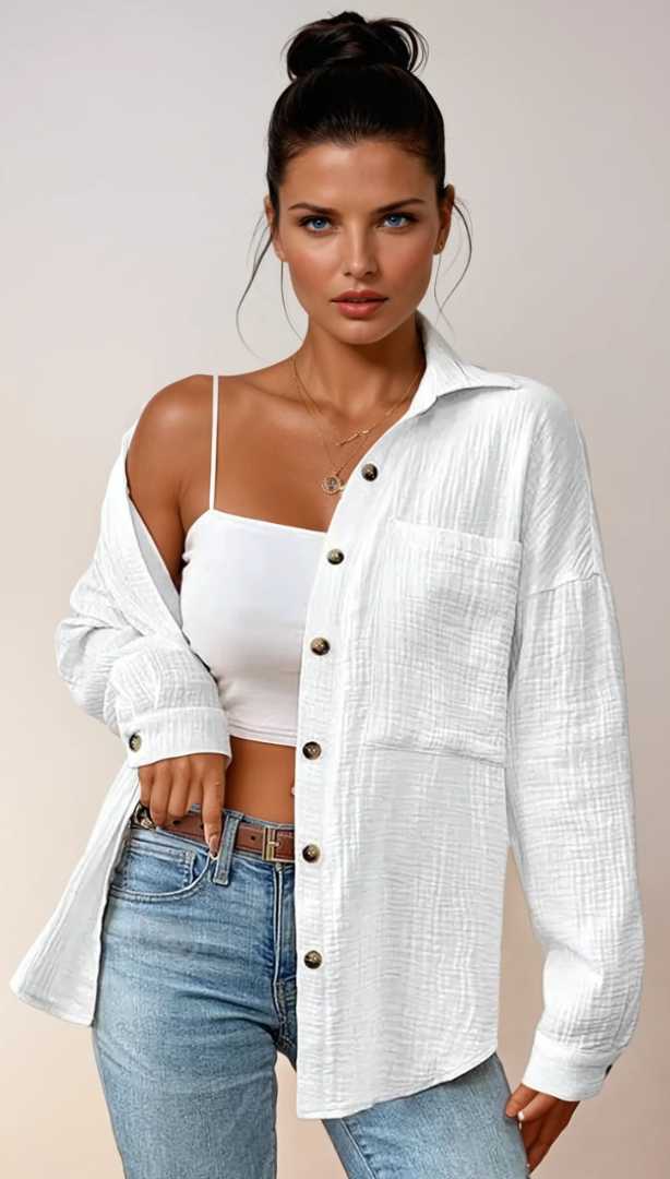 Skjortebluse Dame Afslappet 100% Bomuld 1