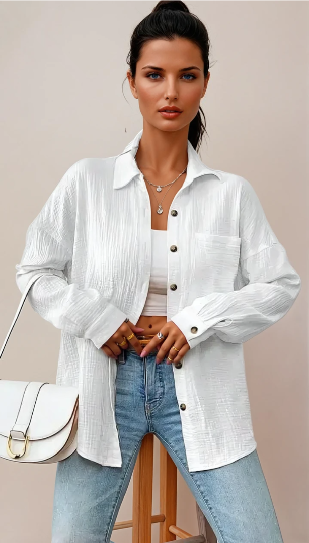 Skjortebluse Dame Afslappet 100% Bomuld 3