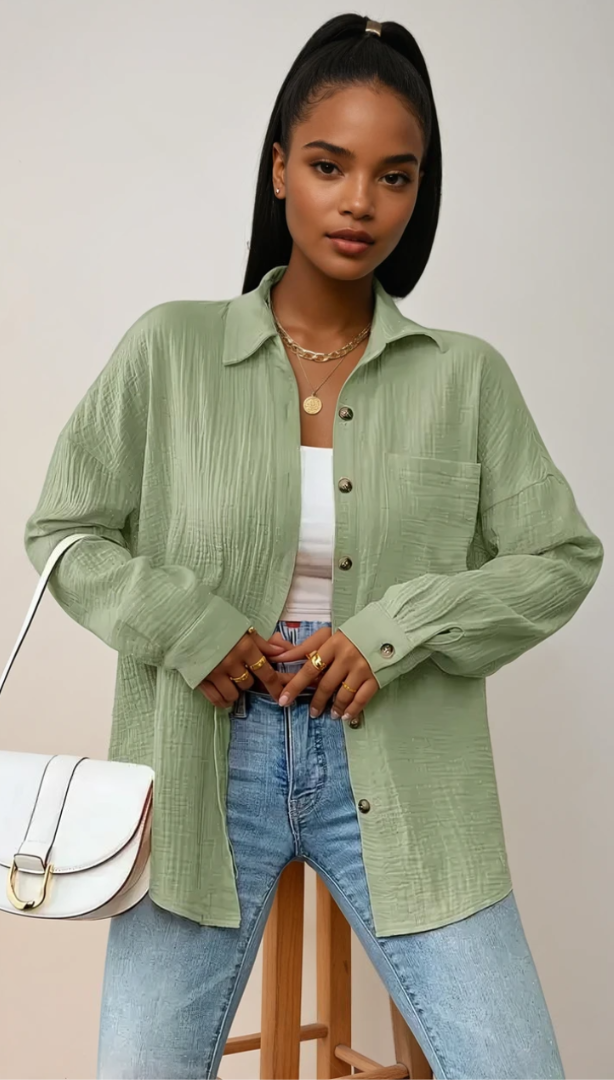 Skjortebluse Dame Afslappet 100% Bomuld 4