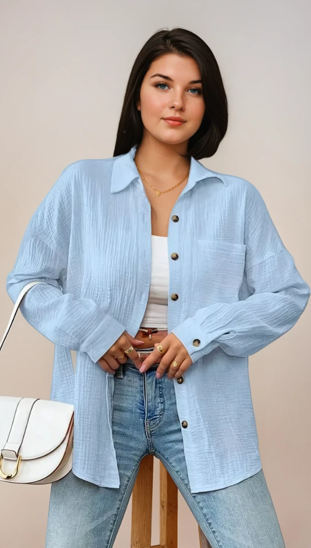 Skjortebluse Dame Afslappet 100% Bomuld 6