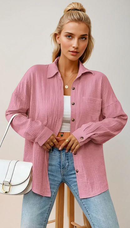 Skjortebluse Dame Afslappet 100% Bomuld 7