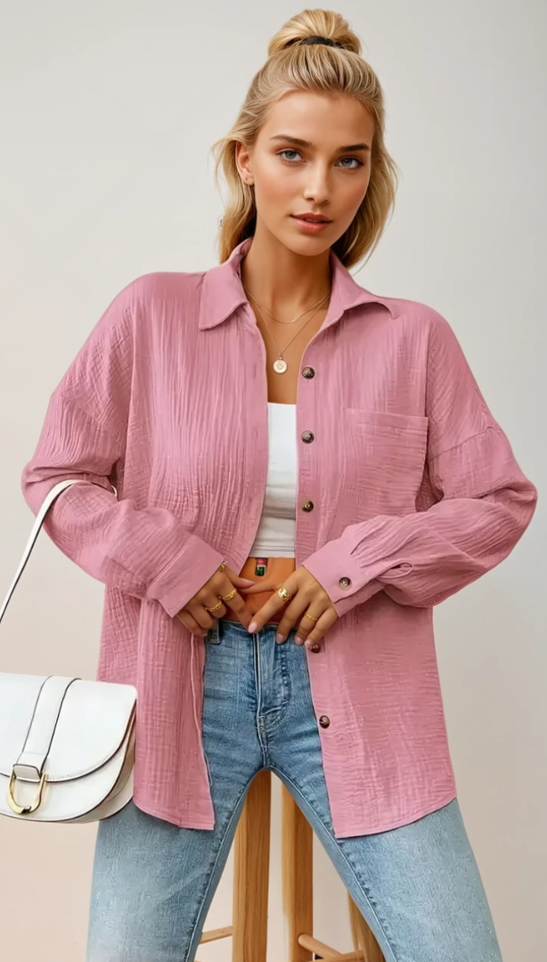 Skjortebluse Dame Afslappet 100% Bomuld 7