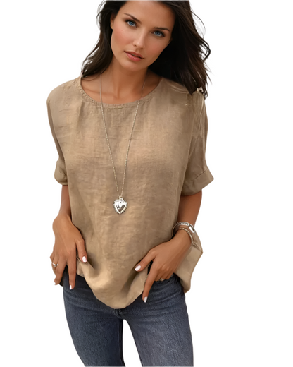 Skjortebluse Dame Afslappet Bomulds-Linned Blend 0