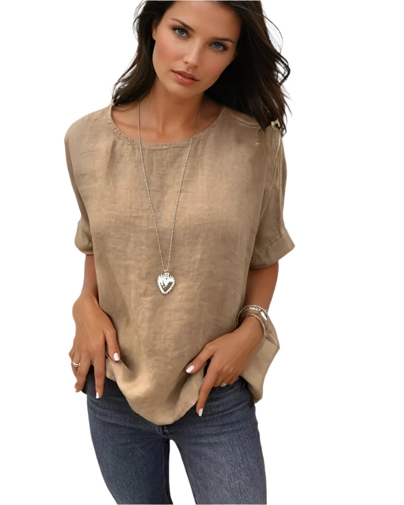 Skjortebluse Dame Afslappet Bomulds-Linned Blend 0