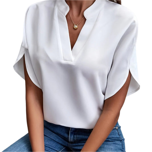 Skjortebluse Dame Casual Split V-Hals Viskose Polyester 0