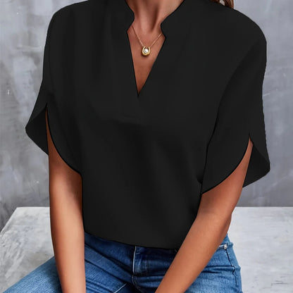 Skjortebluse Dame Casual Split V-Hals Viskose Polyester 5