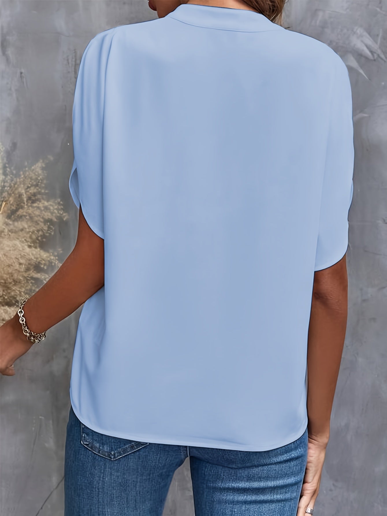 Skjortebluse Dame Casual Split V-Hals Viskose Polyester 7