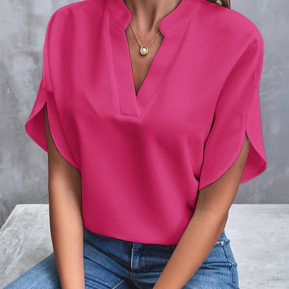 Skjortebluse Dame Casual Split V-Hals Viskose Polyester 9
