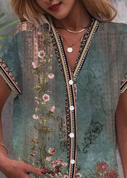 Skjortebluse Dame V-hals Med Stilfuldt Print 1
