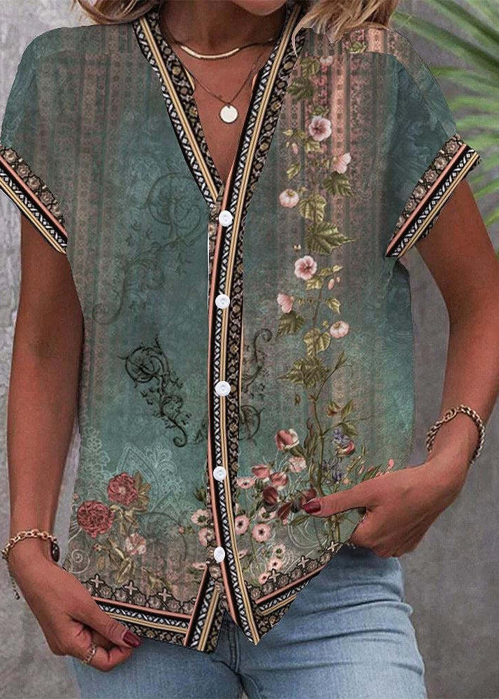 Skjortebluse Dame V-hals Med Stilfuldt Print 2
